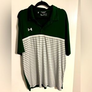 Never worn Green and grey striped Under Armour golf polo